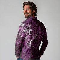 Matariki New Zealand Maori Koru Art Tattoo Long Sleeve Polo Shirt New Year Galaxy Pink Sky Style LT03 - Polynesian Pride
