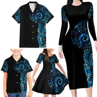 New Zealand Maori Koru Art Traditional Tattoo Family Matching Long Sleeve Bodycon Dress and Hawaiian Shirt Paua Shell LT03 - Polynesian Pride