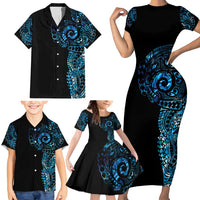 New Zealand Maori Koru Art Traditional Tattoo Family Matching Short Sleeve Bodycon Dress and Hawaiian Shirt Paua Shell LT03 - Polynesian Pride