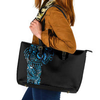 New Zealand Maori Koru Art Traditional Tattoo Leather Tote Bag Paua Shell