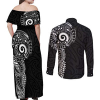 New Zealand Maori Koru Art Traditional Tattoo Couples Matching Off Shoulder Maxi Dress and Long Sleeve Button Shirt Simple Style LT03 - Polynesian Pride