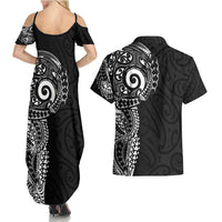 New Zealand Maori Koru Art Traditional Tattoo Couples Matching Summer Maxi Dress and Hawaiian Shirt Simple Style LT03 - Polynesian Pride