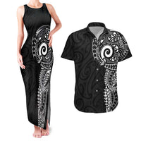 New Zealand Maori Koru Art Traditional Tattoo Couples Matching Tank Maxi Dress and Hawaiian Shirt Simple Style LT03 Black - Polynesian Pride
