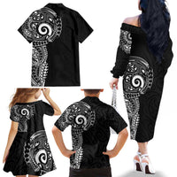New Zealand Maori Koru Art Traditional Tattoo Family Matching Off The Shoulder Long Sleeve Dress and Hawaiian Shirt Simple Style LT03 - Polynesian Pride