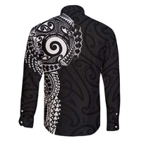 New Zealand Maori Koru Art Traditional Tattoo Family Matching Off The Shoulder Long Sleeve Dress and Hawaiian Shirt Simple Style LT03 - Polynesian Pride