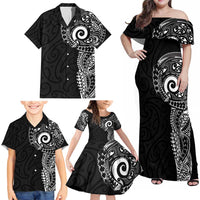 New Zealand Maori Koru Art Traditional Tattoo Family Matching Off Shoulder Maxi Dress and Hawaiian Shirt Simple Style LT03 - Polynesian Pride
