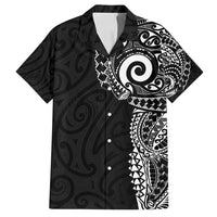 New Zealand Maori Koru Art Traditional Tattoo Family Matching Off Shoulder Short Dress and Hawaiian Shirt Simple Style LT03 Dad's Shirt - Short Sleeve Black - Polynesian Pride