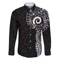 New Zealand Maori Koru Art Traditional Tattoo Family Matching Puletasi and Hawaiian Shirt Simple Style LT03 Dad's Shirt - Long Sleeve Black - Polynesian Pride