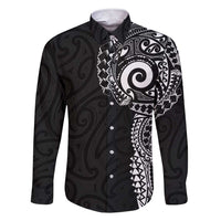New Zealand Maori Koru Art Traditional Tattoo Family Matching Short Sleeve Bodycon Dress and Hawaiian Shirt Simple Style LT03 Dad's Shirt - Long Sleeve Black - Polynesian Pride