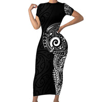 New Zealand Maori Koru Art Traditional Tattoo Family Matching Short Sleeve Bodycon Dress and Hawaiian Shirt Simple Style LT03 Mom's Dress Black - Polynesian Pride