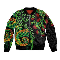 New Zealand Koru Plants and Pohutukawa Bomber Jacket Maori Tattoo Pattern