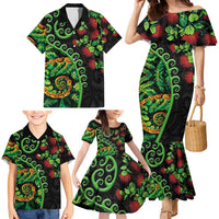 New Zealand Koru Plants and Pohutukawa Family Matching Mermaid Dress and Hawaiian Shirt Maori Tattoo Pattern LT03 - Polynesian Pride