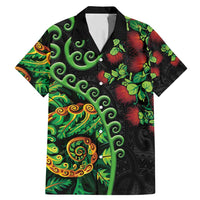 New Zealand Koru Plants and Pohutukawa Family Matching Mermaid Dress and Hawaiian Shirt Maori Tattoo Pattern LT03 Dad's Shirt - Short Sleeve Black - Polynesian Pride