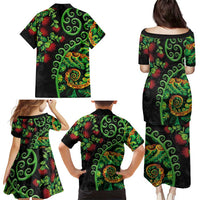 New Zealand Koru Plants and Pohutukawa Family Matching Puletasi and Hawaiian Shirt Maori Tattoo Pattern LT03 - Polynesian Pride