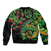 New Zealand Koru Plants and Pohutukawa Sleeve Zip Bomber Jacket Maori Tattoo Pattern LT03 - Polynesian Pride