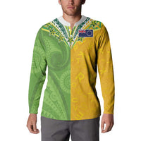 Cook Islands Language Week Button Sweatshirt Tatau Pattern and Rarotongan Alphabet - Polynesian Pride