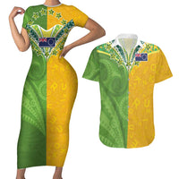 Cook Islands Language Week Couples Matching Short Sleeve Bodycon Dress and Hawaiian Shirt Tatau Pattern and Rarotongan Alphabet - Polynesian Pride