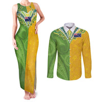 Cook Islands Language Week Couples Matching Tank Maxi Dress and Long Sleeve Button Shirt Tatau Pattern and Rarotongan Alphabet - Polynesian Pride