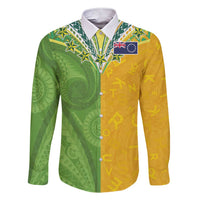 Cook Islands Language Week Family Matching Short Sleeve Bodycon Dress and Hawaiian Shirt Tatau Pattern and Rarotongan Alphabet LT03 Dad's Shirt - Long Sleeve Green - Polynesian Pride