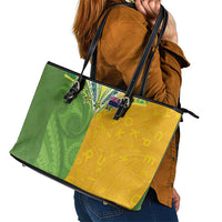 Cook Islands Language Week Leather Tote Bag Tatau Pattern and Rarotongan Alphabet - Polynesian Pride
