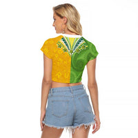 Cook Islands Language Week Raglan Cropped T Shirt Tatau Pattern and Rarotongan Alphabet - Polynesian Pride