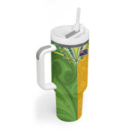 Cook Islands Language Week Tumbler With Handle Tatau Pattern and Rarotongan Alphabet - Polynesian Pride