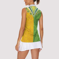 Cook Islands Language Week Women Sleeveless Polo Shirt Tatau Pattern and Rarotongan Alphabet - Polynesian Pride
