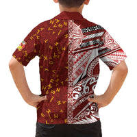 Tonga Language Week Family Matching Off The Shoulder Long Sleeve Dress and Hawaiian Shirt Ngatu Pattern and Tongan Alphabet - Polynesian Pride