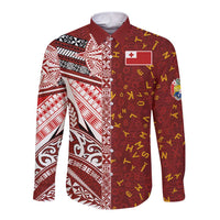 Tonga Language Week Long Sleeve Button Shirt Ngatu Pattern and Tongan Alphabet - Polynesian Pride