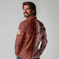 Tonga Language Week Long Sleeve Polo Shirt Ngatu Pattern and Tongan Alphabet - Polynesian Pride