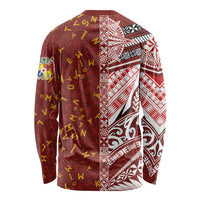 Tonga Language Week Long Sleeve Shirt Ngatu Pattern and Tongan Alphabet - Polynesian Pride