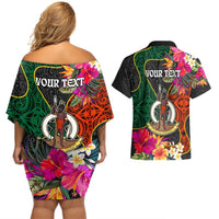Personalised Penama Day Couples Matching Off Shoulder Short Dress and Hawaiian Shirt Proud To Be A Ni-Van Beauty Pacific Flower LT03 - Polynesian Pride