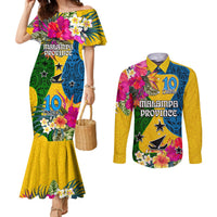 Personalised Malampa Day Couples Matching Mermaid Dress and Long Sleeve Button Shirts Proud To Be A Ni-Van Beauty Pacific Flower LT03 Yellow - Polynesian Pride