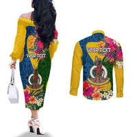 Personalised Malampa Day Couples Matching Off The Shoulder Long Sleeve Dress and Long Sleeve Button Shirts Proud To Be A Ni-Van Beauty Pacific Flower LT03 - Polynesian Pride