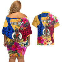 Personalised Torba Day Couples Matching Off Shoulder Short Dress and Hawaiian Shirt Proud To Be A Ni-Van Beauty Pacific Flower LT03 - Polynesian Pride