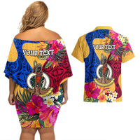 Personalised Torba Day Couples Matching Off Shoulder Short Dress and Hawaiian Shirt Proud To Be A Ni-Van Beauty Pacific Flower LT03 - Polynesian Pride