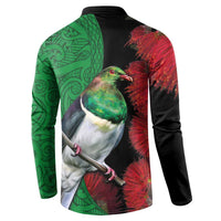 New Zealand Kereru And Pohutukawa Button Sweatshirt Maori Tribal Tattoo LT03 - Polynesian Pride