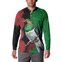 New Zealand Kereru And Pohutukawa Button Sweatshirt Maori Tribal Tattoo LT03 - Polynesian Pride
