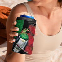 New Zealand Kereru And Pohutukawa 4 in 1 Can Cooler Tumbler Maori Tribal Tattoo LT03 - Polynesian Pride