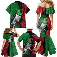 New Zealand Kereru And Pohutukawa Family Matching Mermaid Dress and Hawaiian Shirt Maori Tribal Tattoo LT03 - Polynesian Pride