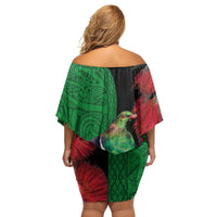New Zealand Kereru And Pohutukawa Family Matching Off Shoulder Short Dress and Hawaiian Shirt Maori Tribal Tattoo LT03 - Polynesian Pride