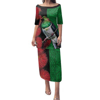 New Zealand Kereru And Pohutukawa Family Matching Puletasi and Hawaiian Shirt Maori Tribal Tattoo LT03 Mom's Dress Black - Polynesian Pride