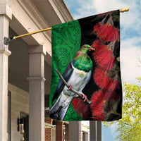 New Zealand Kereru And Pohutukawa Garden Flag Maori Tribal Tattoo LT03 House Flag Black - Polynesian Pride