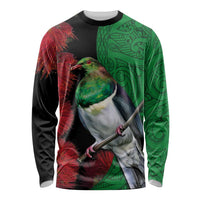 New Zealand Kereru And Pohutukawa Long Sleeve Shirt Maori Tribal Tattoo LT03 Unisex Black - Polynesian Pride