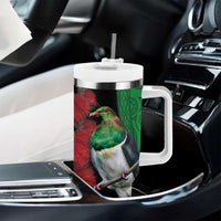 New Zealand Kereru And Pohutukawa Tumbler With Handle Maori Tribal Tattoo LT03 - Polynesian Pride