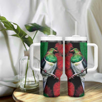 New Zealand Kereru And Pohutukawa Tumbler With Handle Maori Tribal Tattoo LT03 - Polynesian Pride