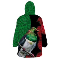New Zealand Kereru And Pohutukawa Wearable Blanket Hoodie Maori Tribal Tattoo LT03 - Polynesian Pride
