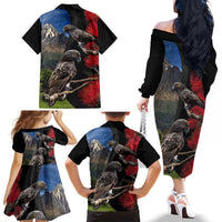 New Zealand Kea And Pohutukawa Family Matching Off The Shoulder Long Sleeve Dress and Hawaiian Shirt With The Mountain Landscape LT03 - Polynesian Pride