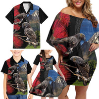 New Zealand Kea And Pohutukawa Family Matching Off Shoulder Short Dress and Hawaiian Shirt With The Mountain Landscape LT03 - Polynesian Pride