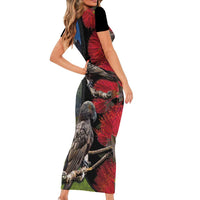 New Zealand Kea And Pohutukawa Family Matching Short Sleeve Bodycon Dress and Hawaiian Shirt With The Mountain Landscape LT03 - Polynesian Pride